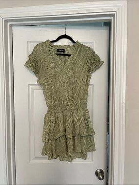 fab'rik Sage Green Mini Dress with Ruffle Tiers